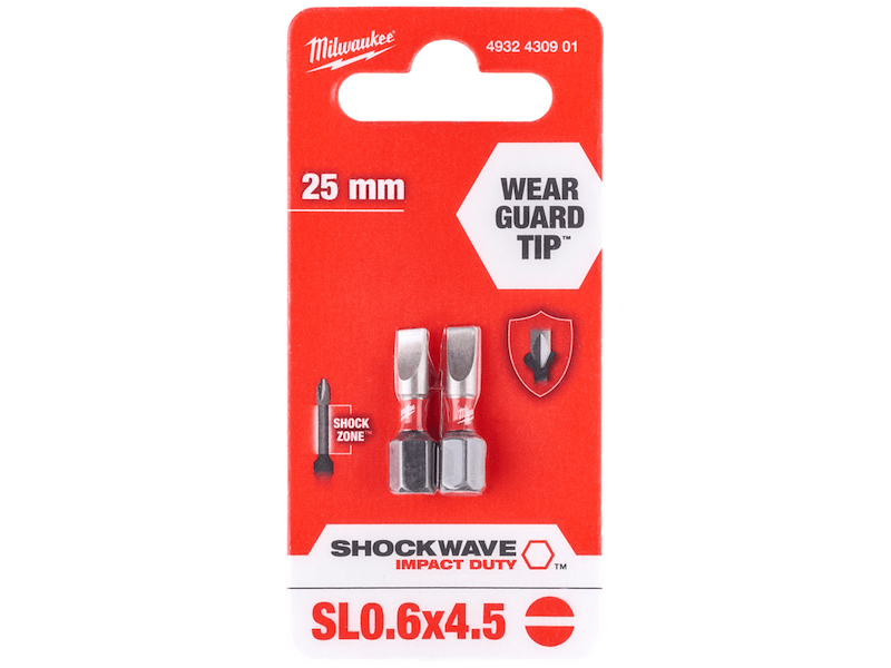 Milwaukee Slagbits Shockwave Imp.Duty kærv 0,6×4,5×25mm pk/2