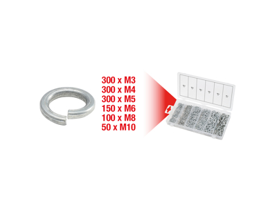 Sortiment af fjederringe, M3-10, 1200 dele