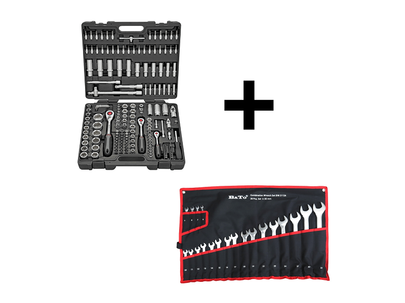 Bato Værktøjssæt Topnøglesæt 1/4-3/8-1/2" (1171) + Ringgaffelnøglesæt 6-32mm 20 dele (21504)