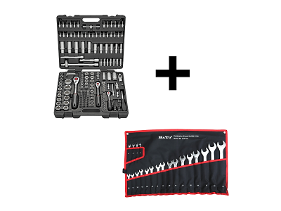 Bato Værktøjssæt Topnøglesæt 1/4-3/8-1/2" (1171) + Ringgaffelnøglesæt 6-32mm 20 dele (21504)