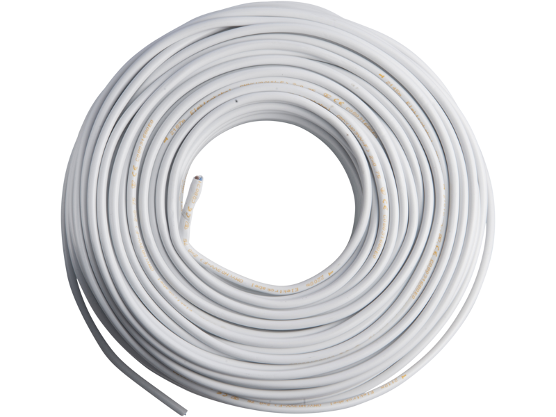 Plastkappeledning rund 2G0,75 mm² hvid 100 mtr
