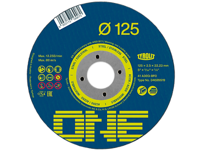 Tyrolit One skæreskive form 41 ø125×1,6 A46Q-BFO