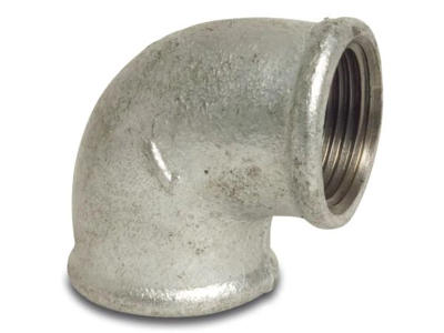 90 GR. VINKEL STØBEJERN GALV. 1" INDV. GEVIND