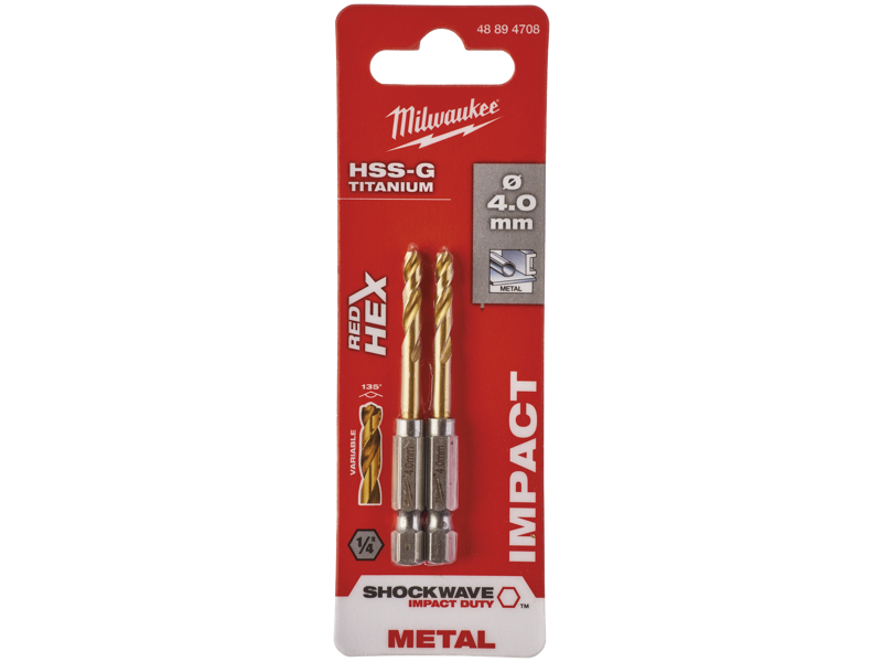 Milwaukee Spiralbor HSS-G TiN 1/4" 6kt skaft 4,0mm pk/2