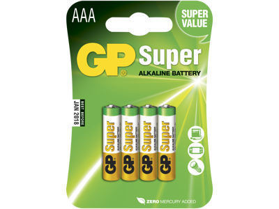 GP Batteri Super Alkaline AAA 24A/LR03 1,5V, 4 stk