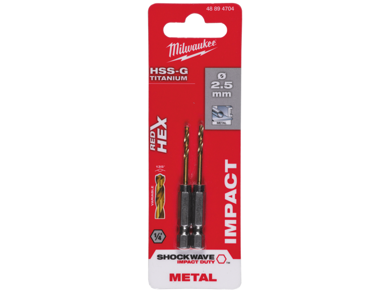 Milwaukee Spiralbor HSS-G TiN 1/4" 6kt skaft 2,5mm pk/2