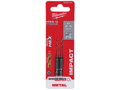 Milwaukee Spiralbor HSS-G TiN 1/4" 6kt skaft 2,5mm pk/2