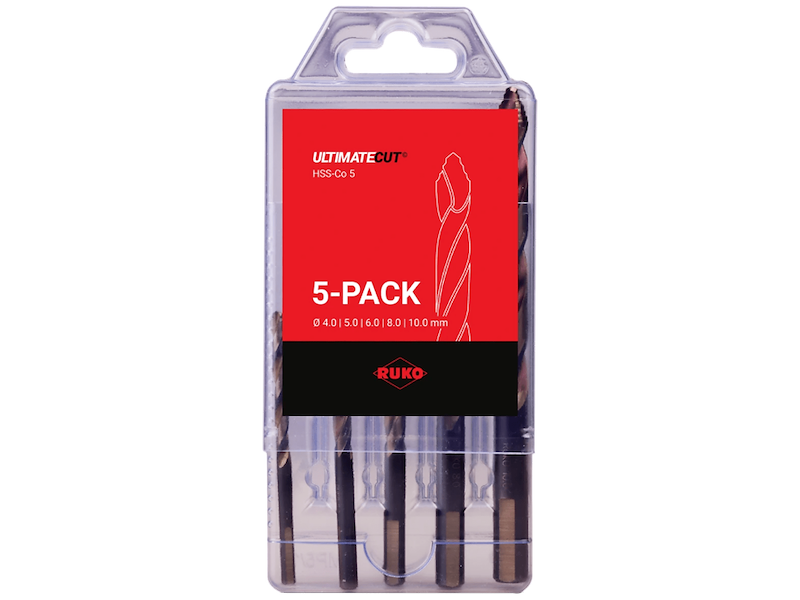 Ruko Spiralborsæt DIN338 HSS-Co5 Flowstep 4-5-6-8-10mm