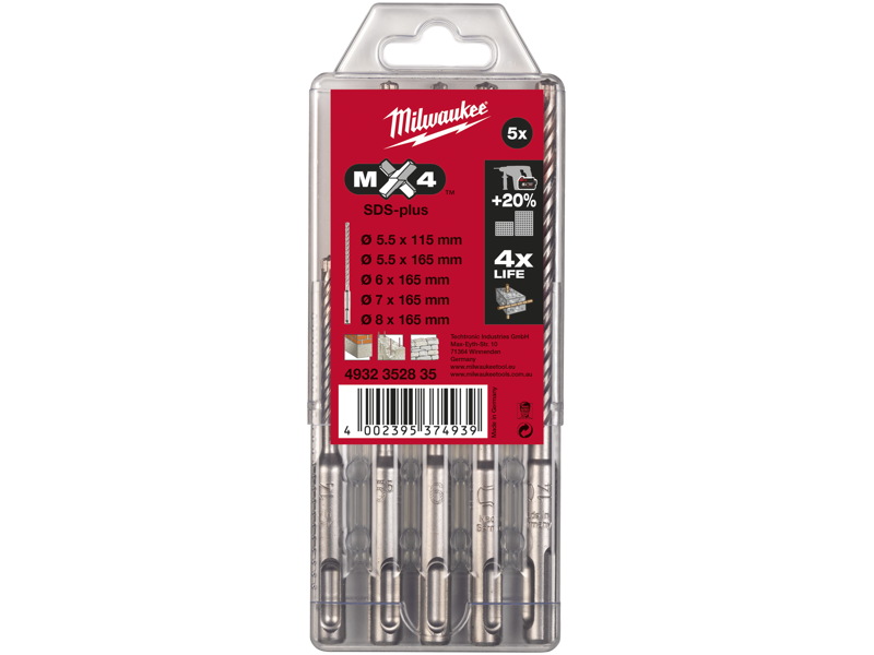 Milwaukee Hammerborsæt SDS+ MX4 5/6×105mm+6/8/10×165mm 5 stk