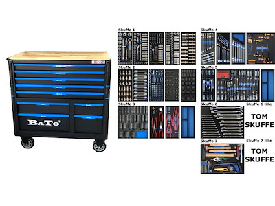 BATO Værktøjsvogn XXL-Premium med 9 skuffer med 560 dele værktøj. Model 9157-560. Sort