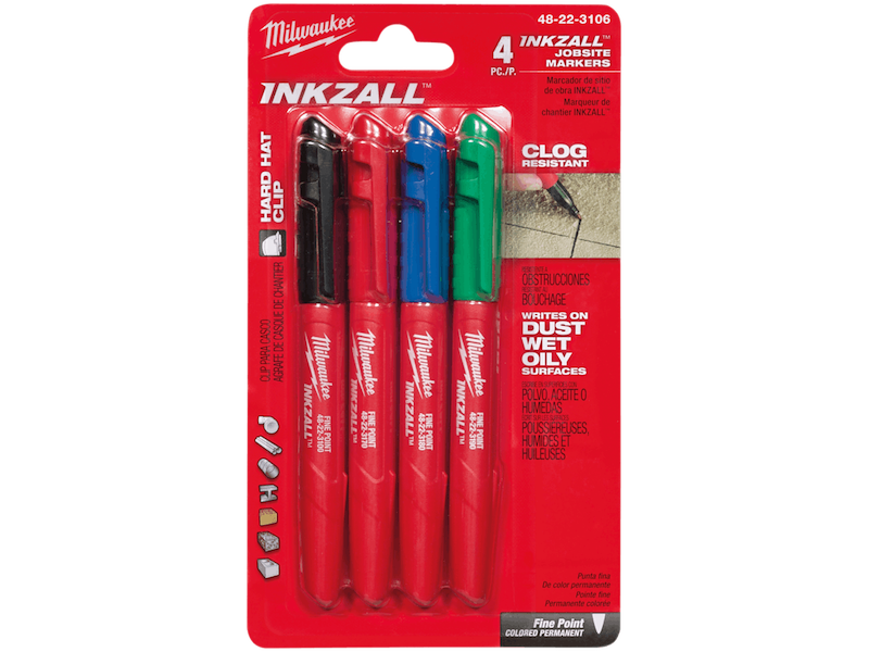 Milwaukee Inkzall speedmarker, fin spids, 4stk ass. farve