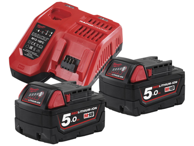 Milwaukee Batteripakke NRG-502, 2×18V/5,0Ah + lader M12-18FC
