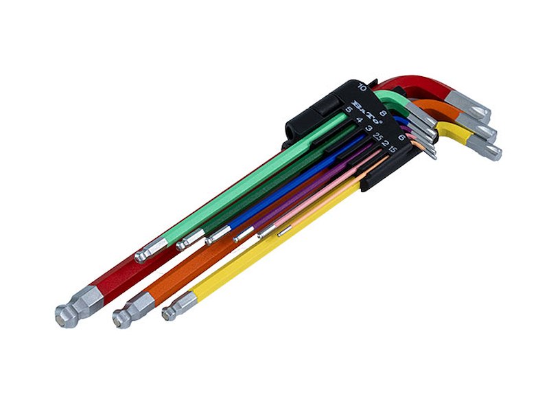 BATO Stiftnøglesæt farvet lang med magnetkugle og i vinkel for alm. og defekte bolte 1,5-10mm. 9 dele.