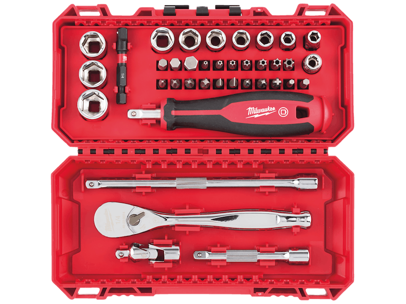 Milwaukee Topnøgle-/bitssæt 1/4" m/skralde, 38 dele