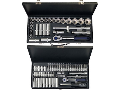 BATO Kombi pakke. Topnøglesæt 10-36mm 1/2", topnøglesæt 4-14mm 1/4". 74 dele