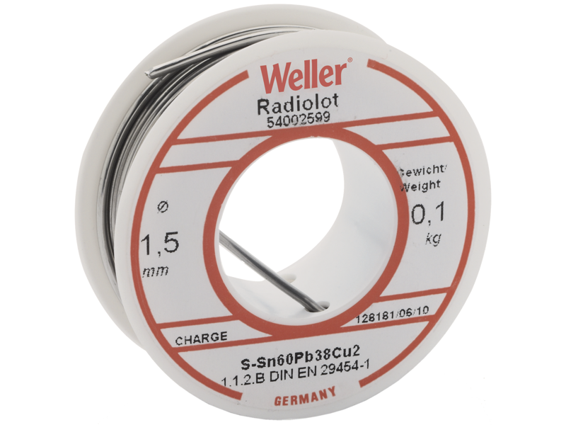 Weller loddetin m/flus Sn60Pb38Cu2 ø1,5mm 100g