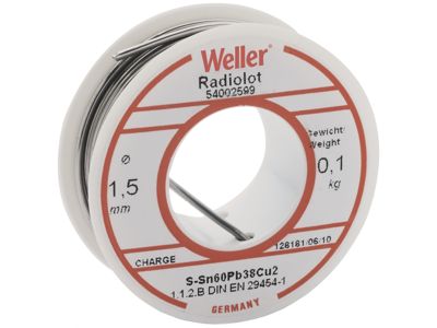 Weller loddetin m/flus Sn60Pb38Cu2 ø1,5mm 100g