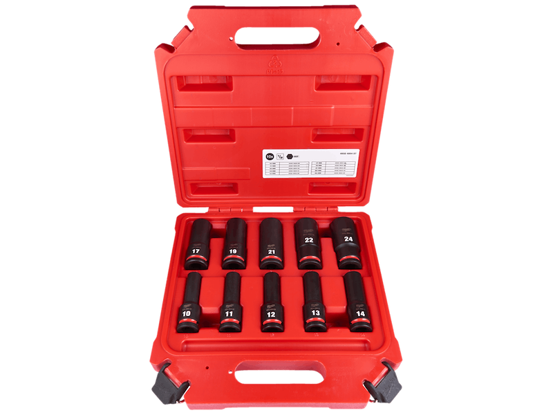Milwaukee Slagtopsæt 1/2" lange toppe 10-24mm, 10stk