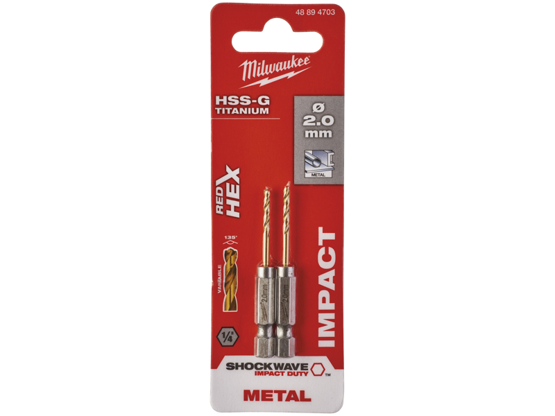 Milwaukee Spiralbor HSS-G TiN 1/4" 6kt skaft 2,0mm pk/2