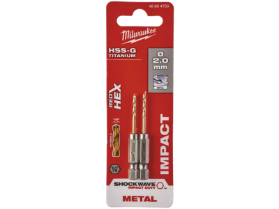 Milwaukee Spiralbor HSS-G TiN 1/4" 6kt skaft 2,0mm pk/2