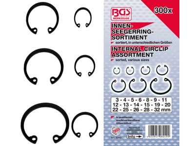 Indvendigt cirklipssortiment (snapringe) | Ø 3 - 32 mm