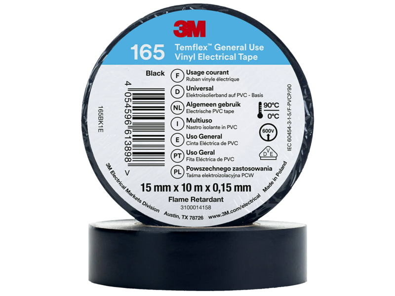 Temflex 165 el-vinyltape 15mm×10m sort