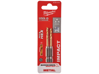 Milwaukee Spiralbor HSS-G TiN 1/4" 6kt skaft 3,5mm pk/2