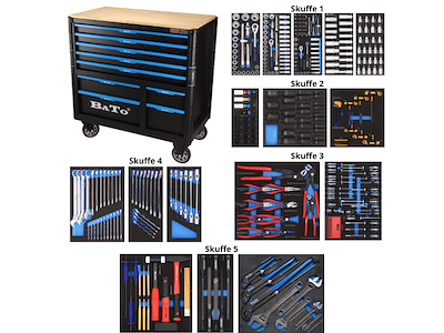 BATO Værktøjsvogn XXL-Premium med 9 skuffer med 434 dele værktøj. Model 9157-434. Sort